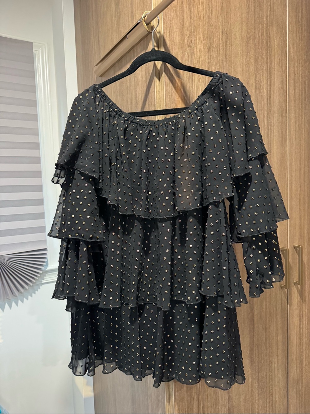 Show Me Your MuMu Black Ruffled Mini Dress with Gold Dots